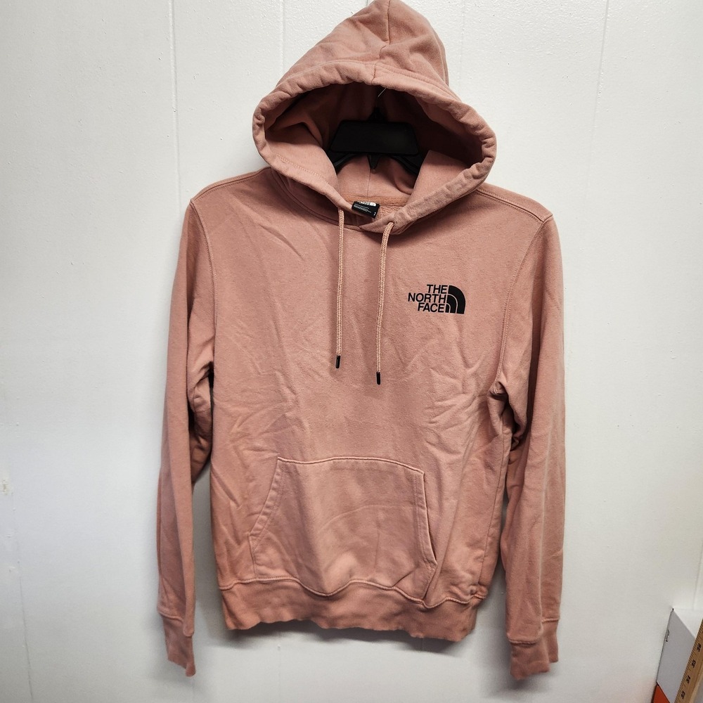 The North Face Hoodie Pullover Mens Small Pink Box Logo Never Stop Exploring